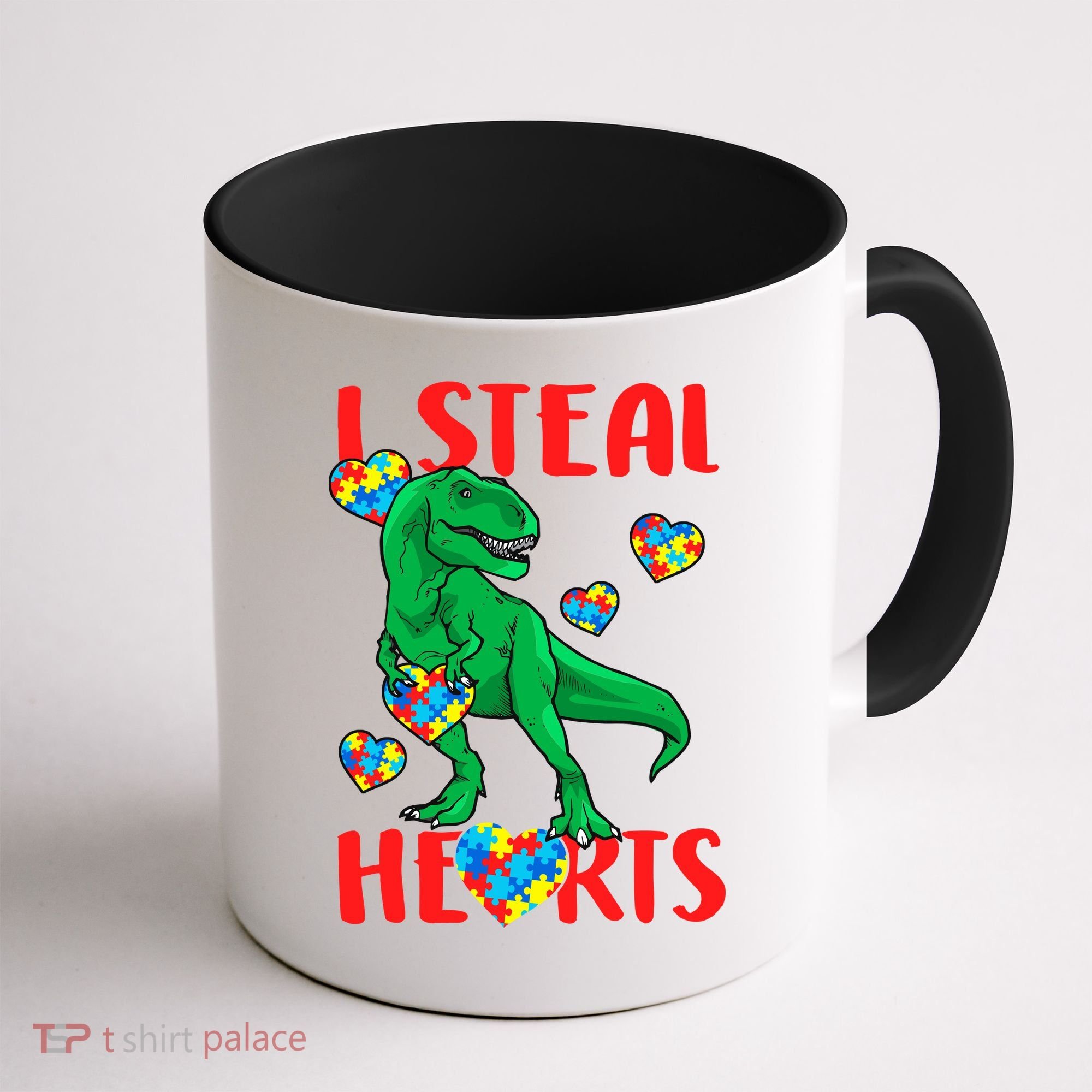 I Steal Hearts Autism Awareness Dinosaur Coffee Mug