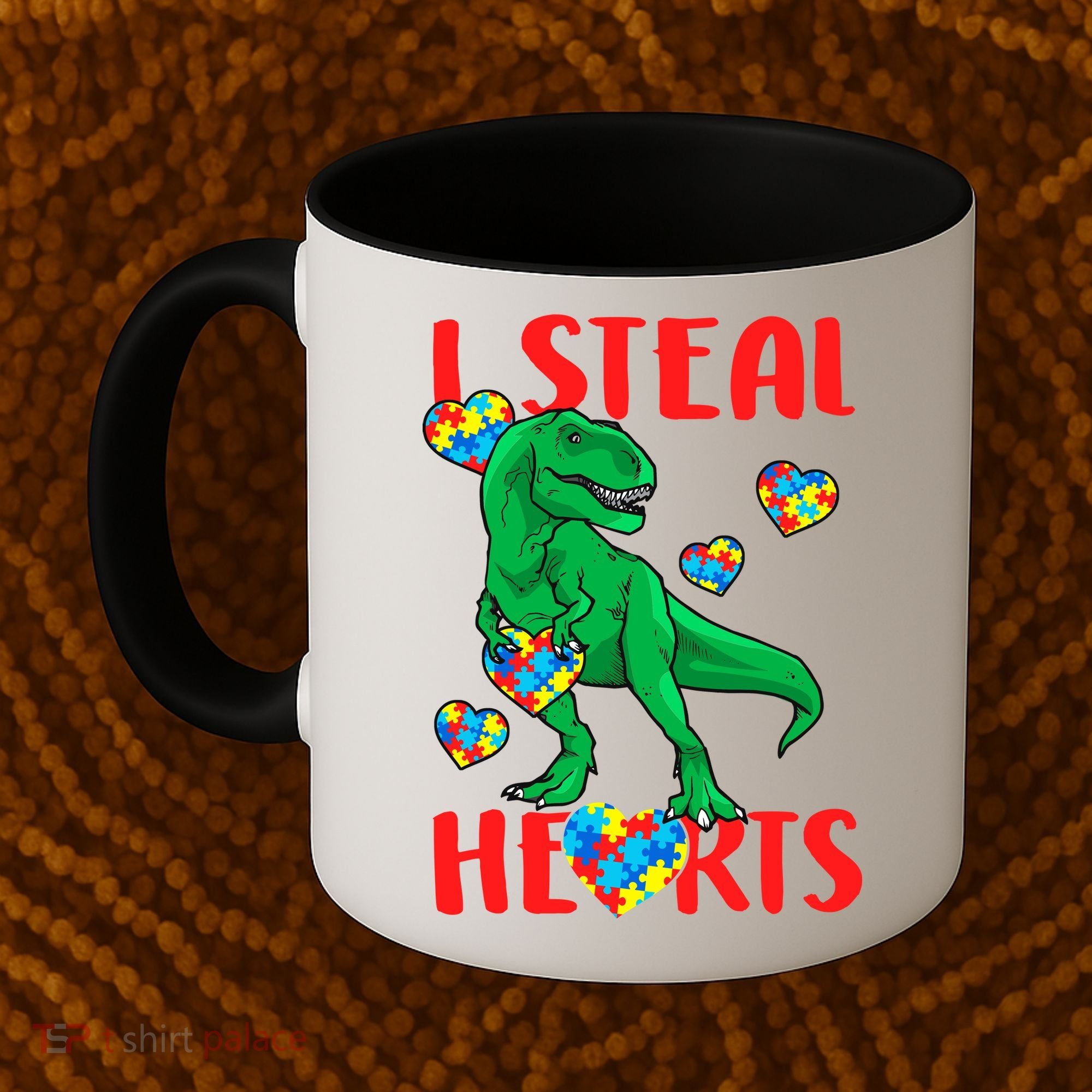 I Steal Hearts Autism Awareness Dinosaur Coffee Mug