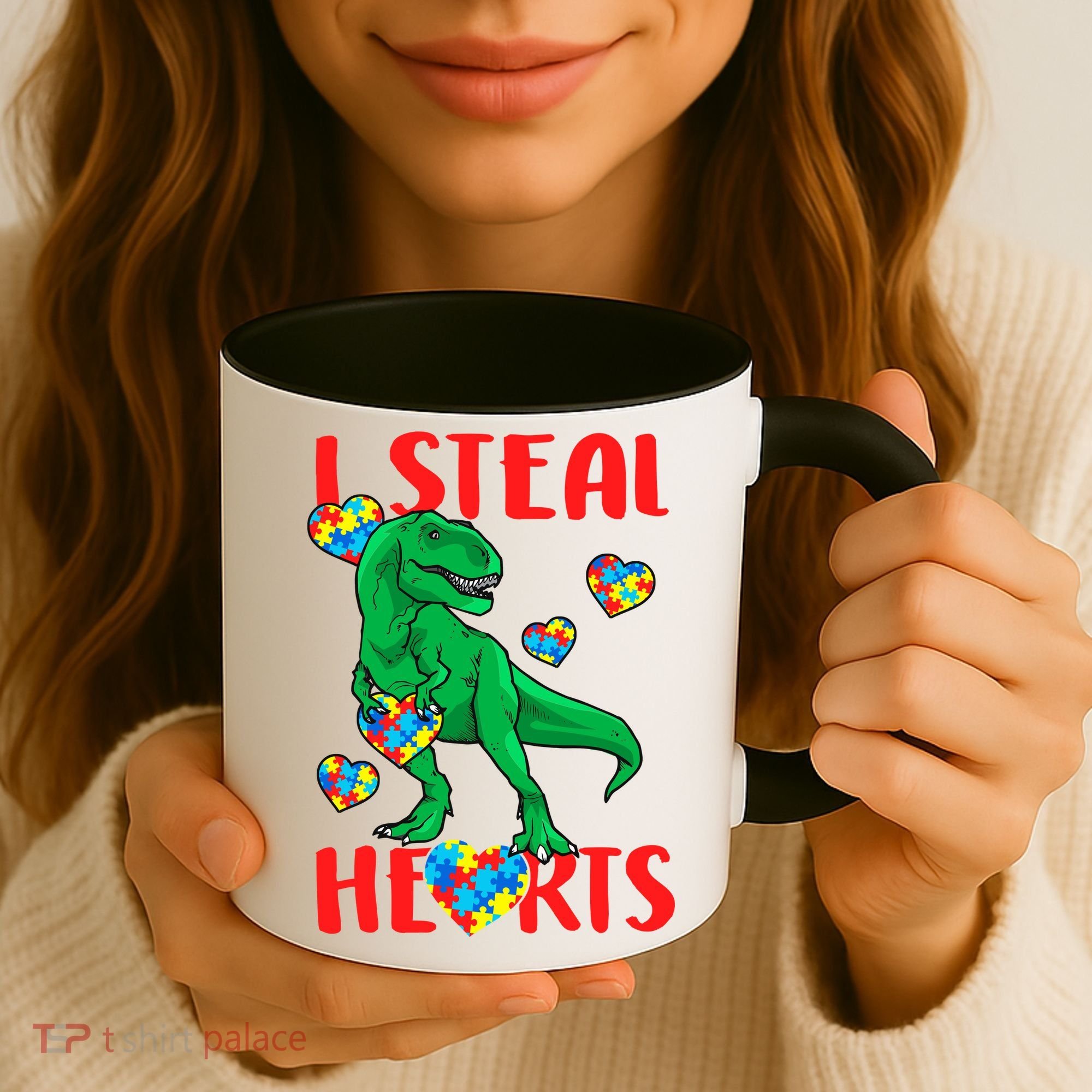 I Steal Hearts Autism Awareness Dinosaur Coffee Mug