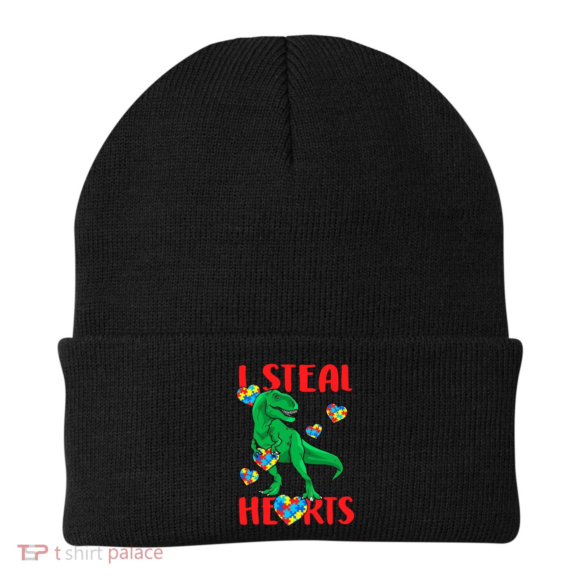 I Steal Hearts Autism Awareness Dinosaur Beanie