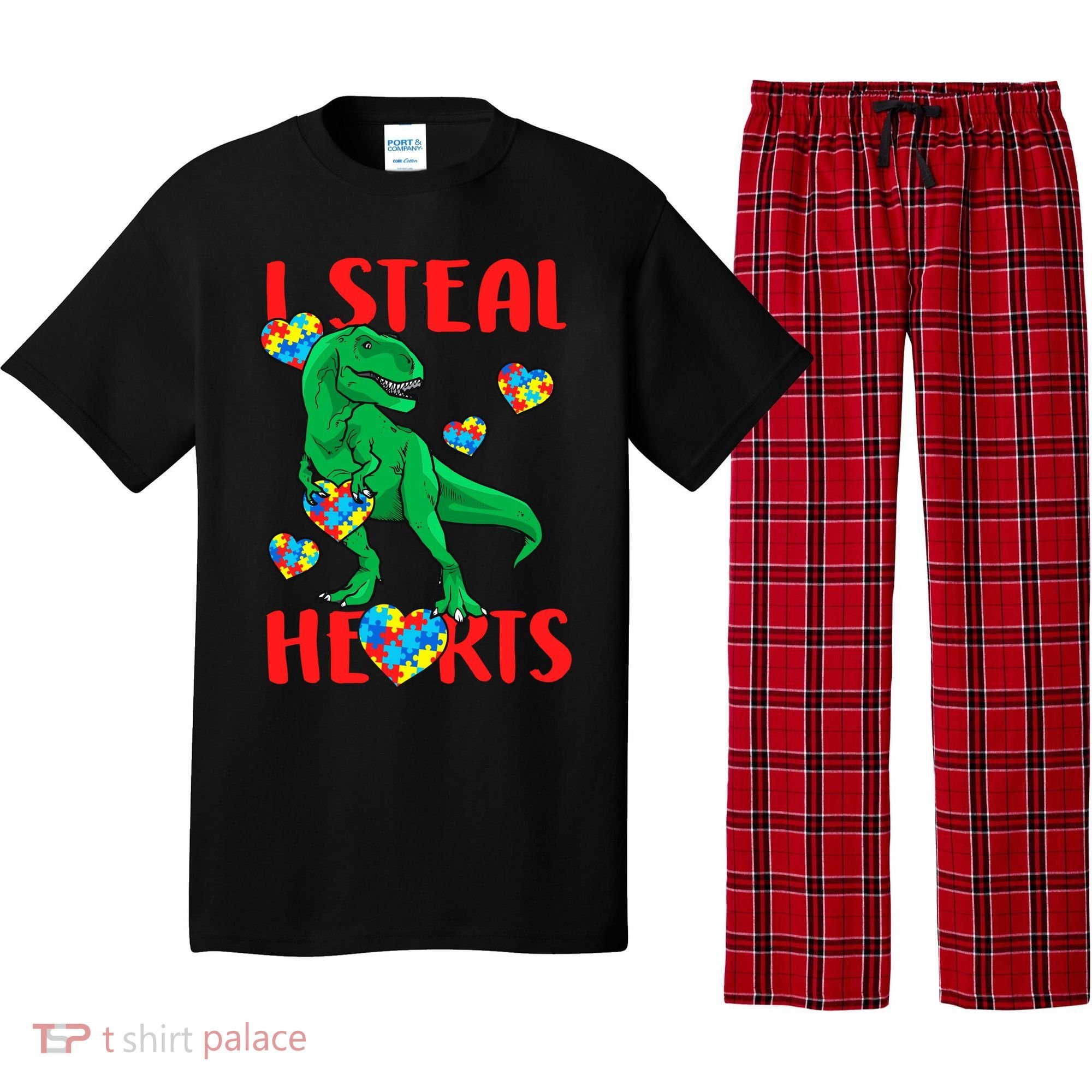 I Steal Hearts Autism Awareness Dinosaur Pajama Set