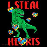 I Steal Hearts Autism Awareness Dinosaur Women's Hoodie thumb 2