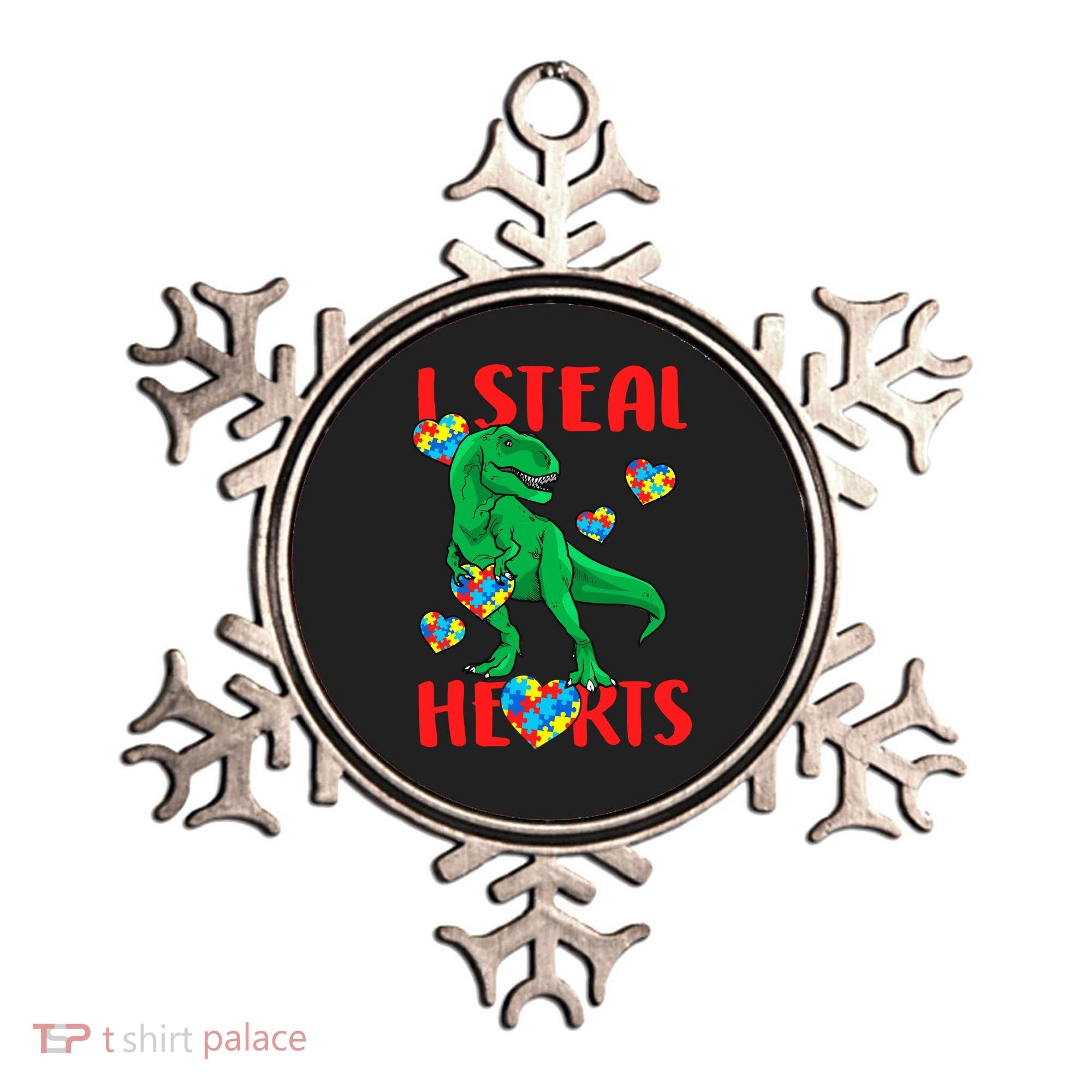 I Steal Hearts Autism Awareness Dinosaur Ornament