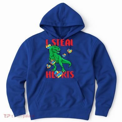 I Steal Hearts Autism Awareness Dinosaur Hoodie