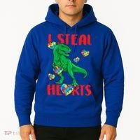 I Steal Hearts Autism Awareness Dinosaur Hoodie thumb 2