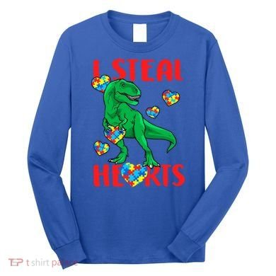 I Steal Hearts Autism Awareness Dinosaur Long Sleeve Shirt