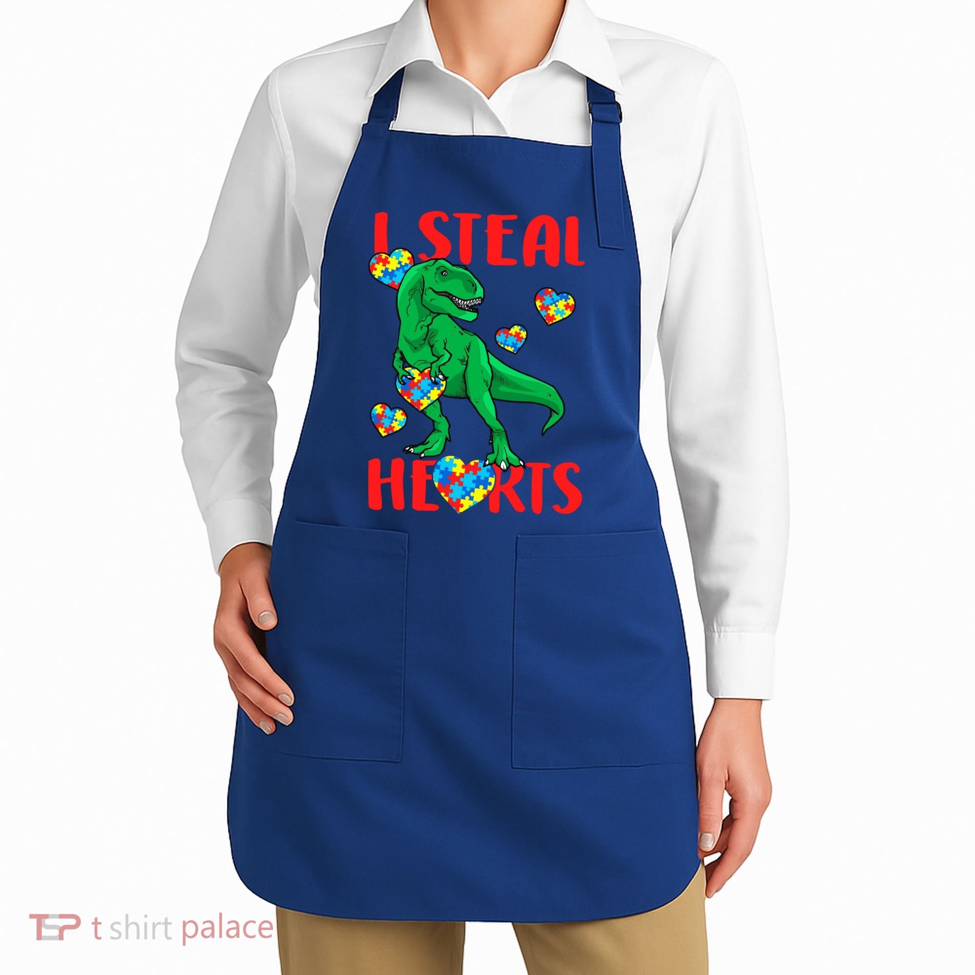 I Steal Hearts Autism Awareness Dinosaur Apron