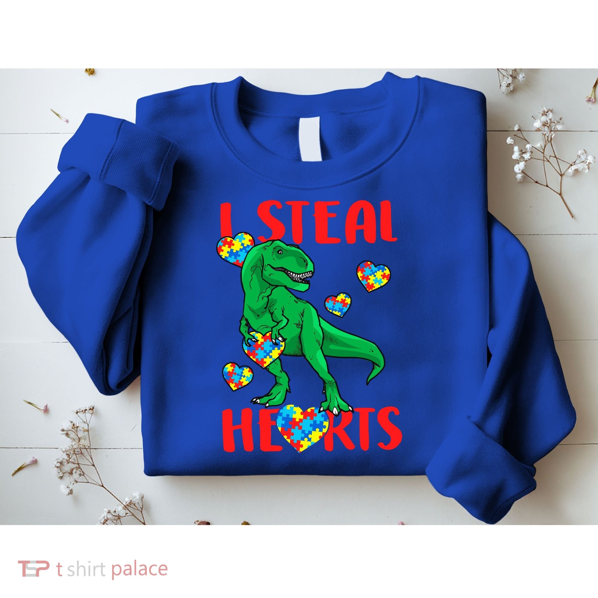 I Steal Hearts Autism Awareness Dinosaur Sweatshirt