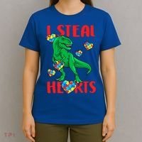 I Steal Hearts Autism Awareness Dinosaur T-Shirt thumb 4