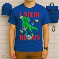 I Steal Hearts Autism Awareness Dinosaur T-Shirt thumb 6