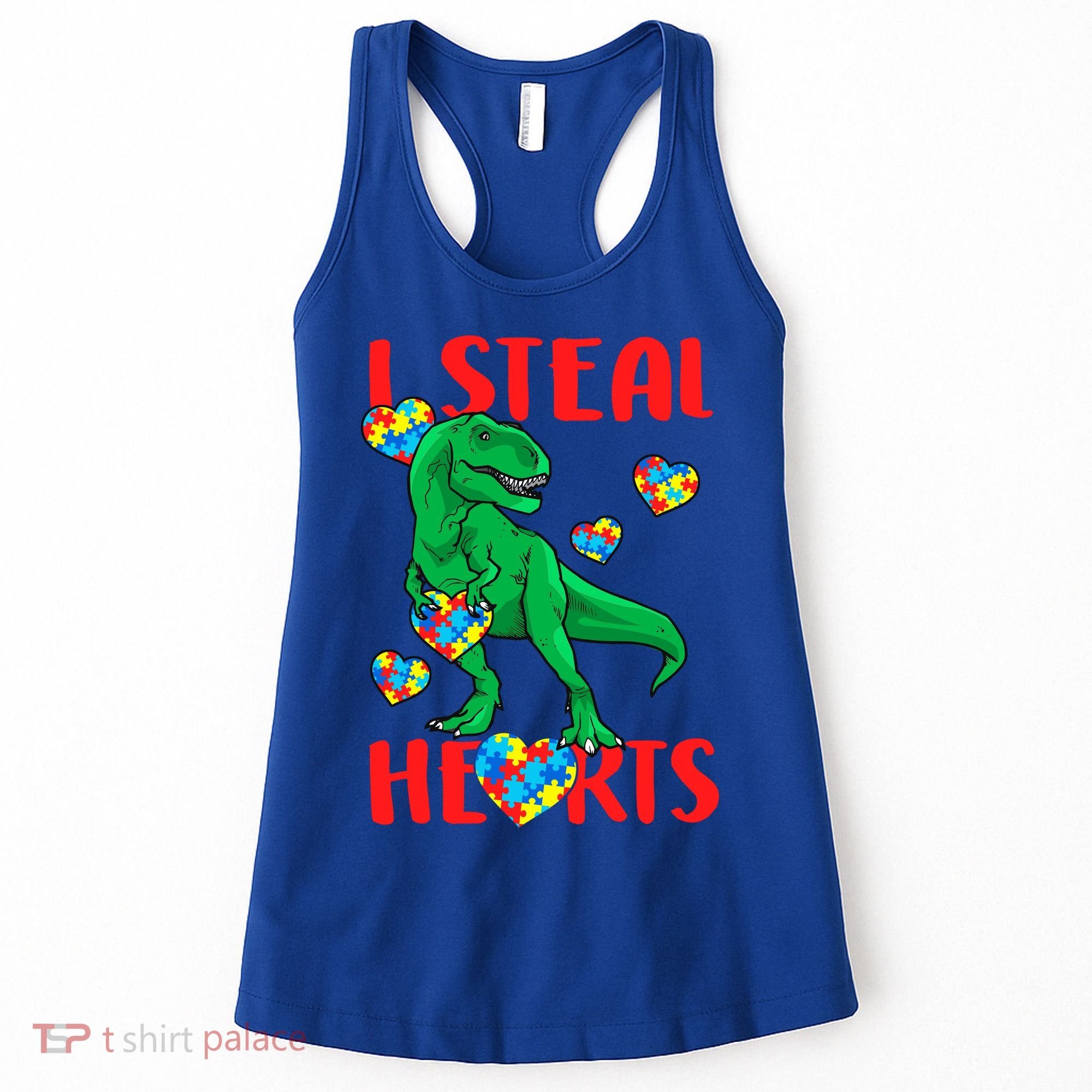 I Steal Hearts Autism Awareness Dinosaur Women's Tank Top