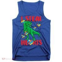 I Steal Hearts Autism Awareness Dinosaur Tank Top thumb 0