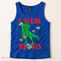 I Steal Hearts Autism Awareness Dinosaur Tank Top thumb 2