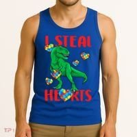I Steal Hearts Autism Awareness Dinosaur Tank Top thumb 3
