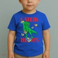 I Steal Hearts Autism Awareness Dinosaur Toddler T-Shirt thumb 2