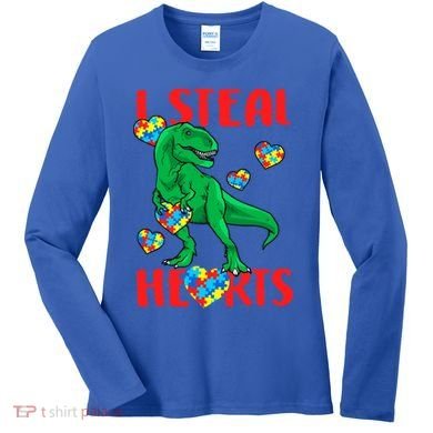 I Steal Hearts Autism Awareness Dinosaur Women's Long Sleeve Shirt
