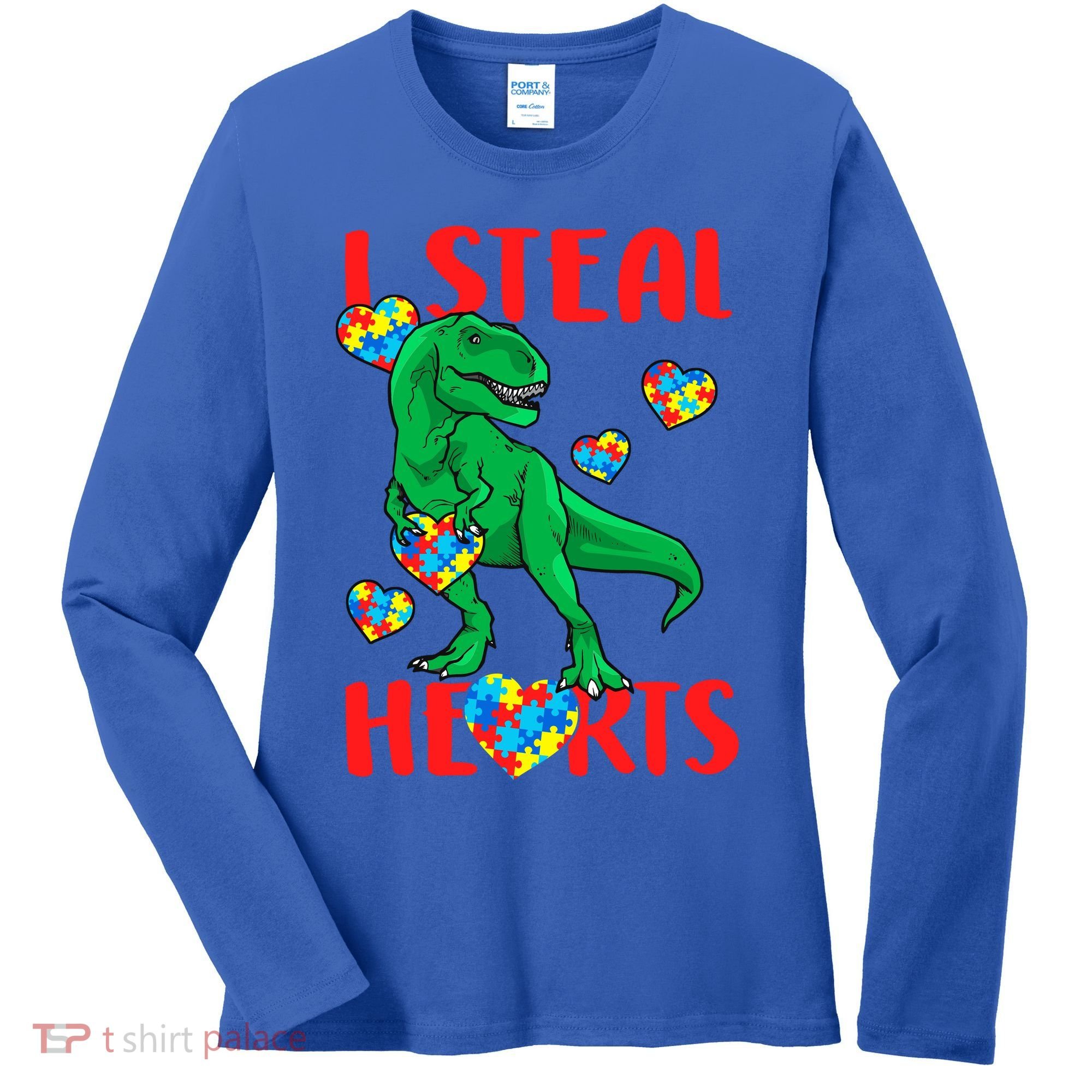I Steal Hearts Autism Awareness Dinosaur Women's Long Sleeve Shirt