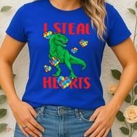 I Steal Hearts Autism Awareness Dinosaur Women's T-Shirt thumb 2