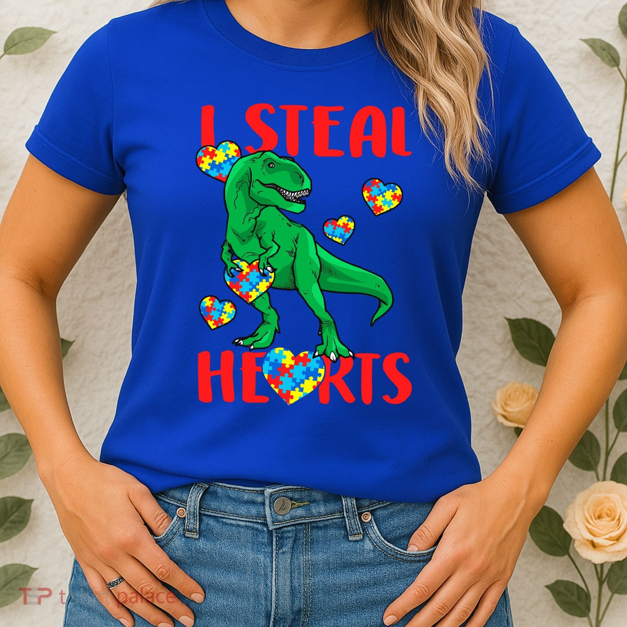 I Steal Hearts Autism Awareness Dinosaur Women's T-Shirt