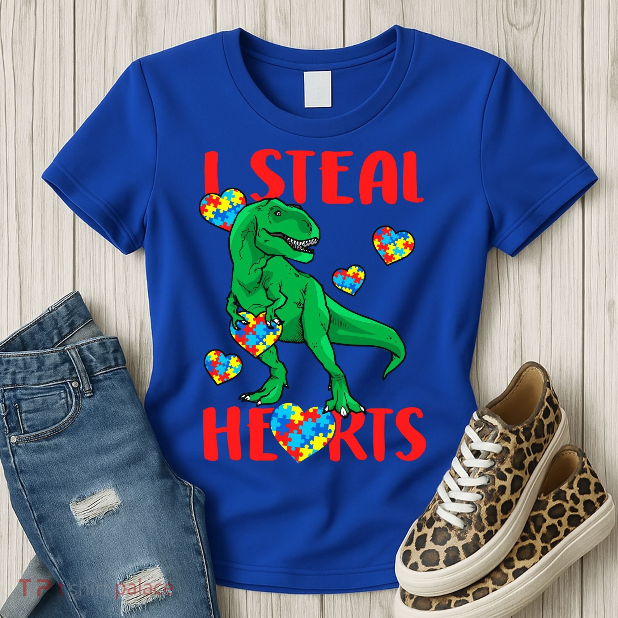 I Steal Hearts Autism Awareness Dinosaur Women's T-Shirt