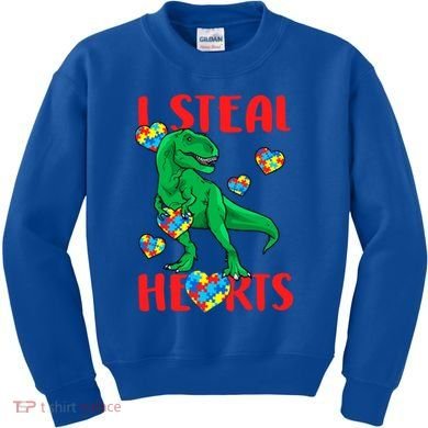 I Steal Hearts Autism Awareness Dinosaur Kids Sweatshirt