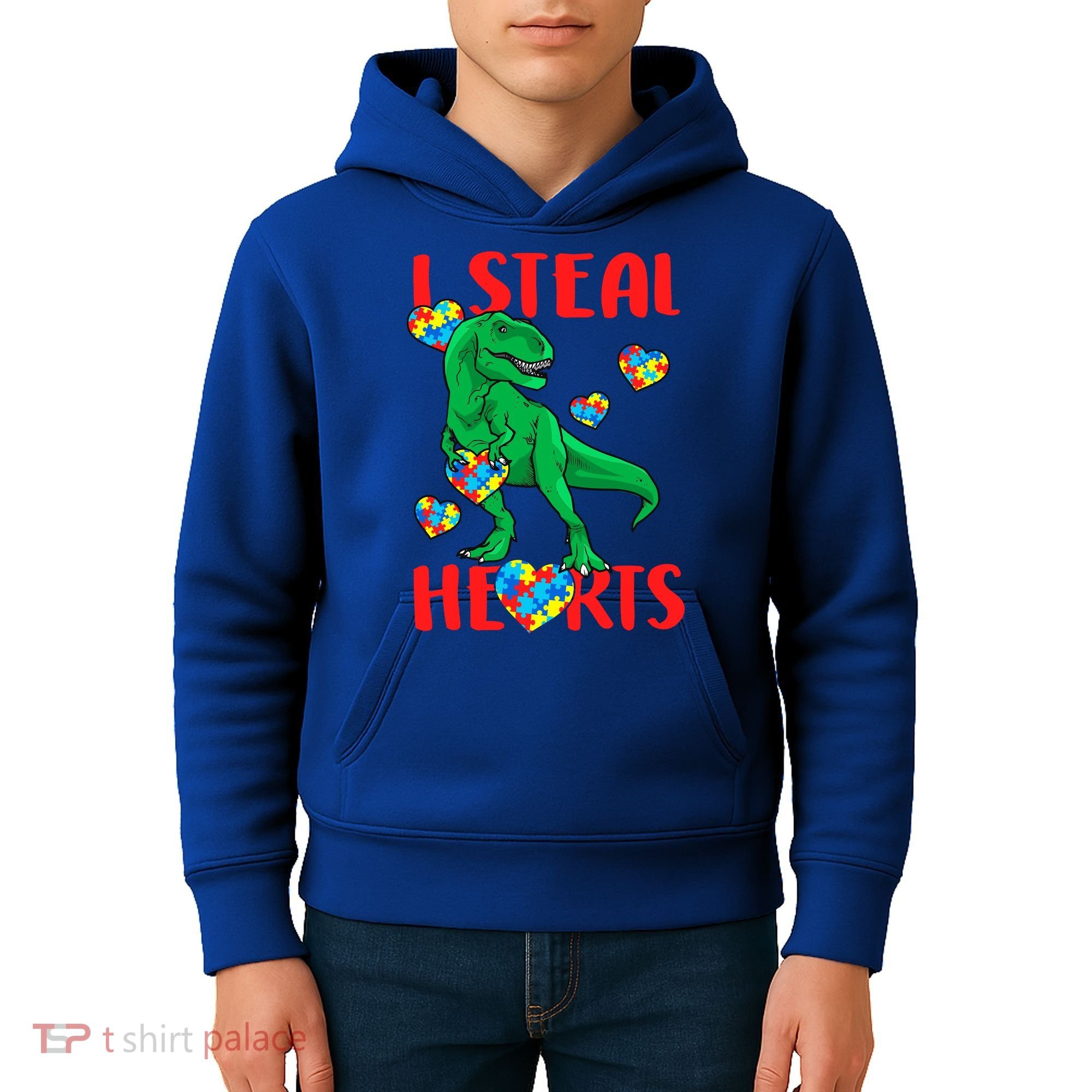 I Steal Hearts Autism Awareness Dinosaur Kids Hoodie