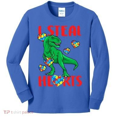 I Steal Hearts Autism Awareness Dinosaur Kids Long Sleeve Shirt