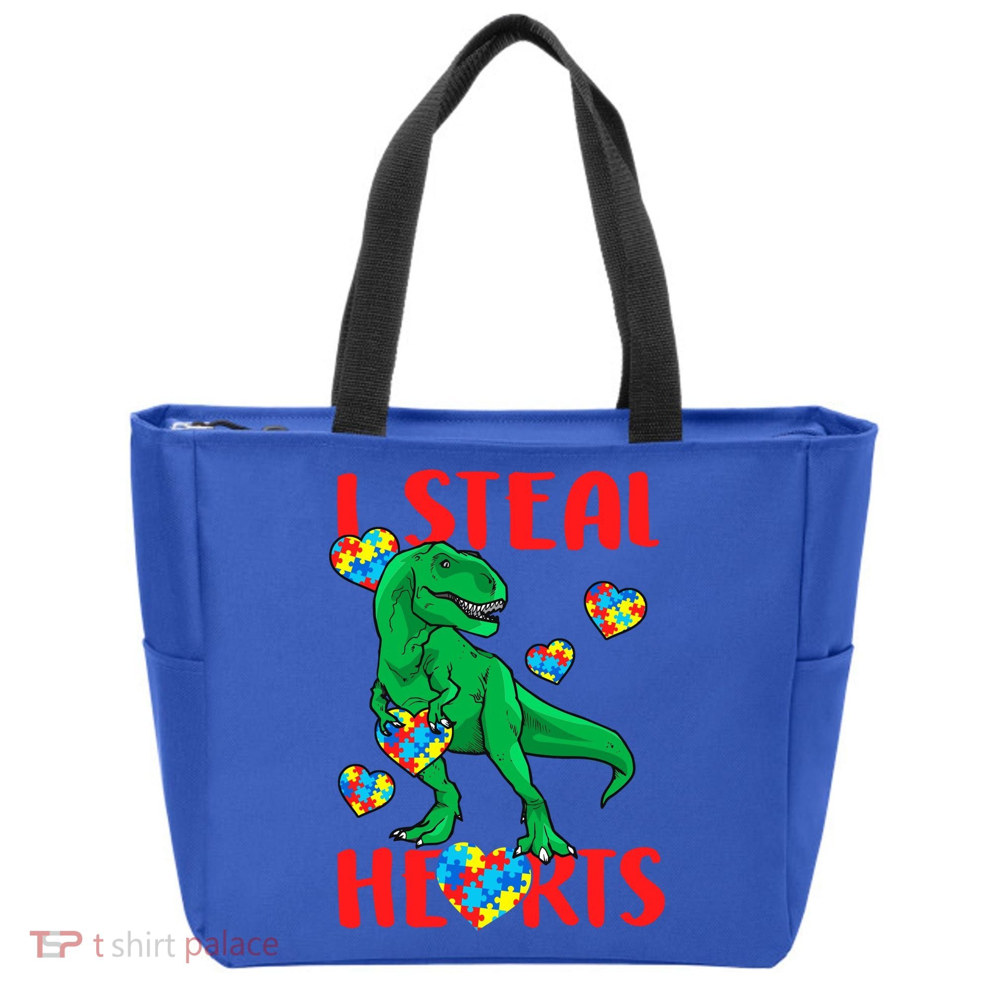 I Steal Hearts Autism Awareness Dinosaur Tote Bag