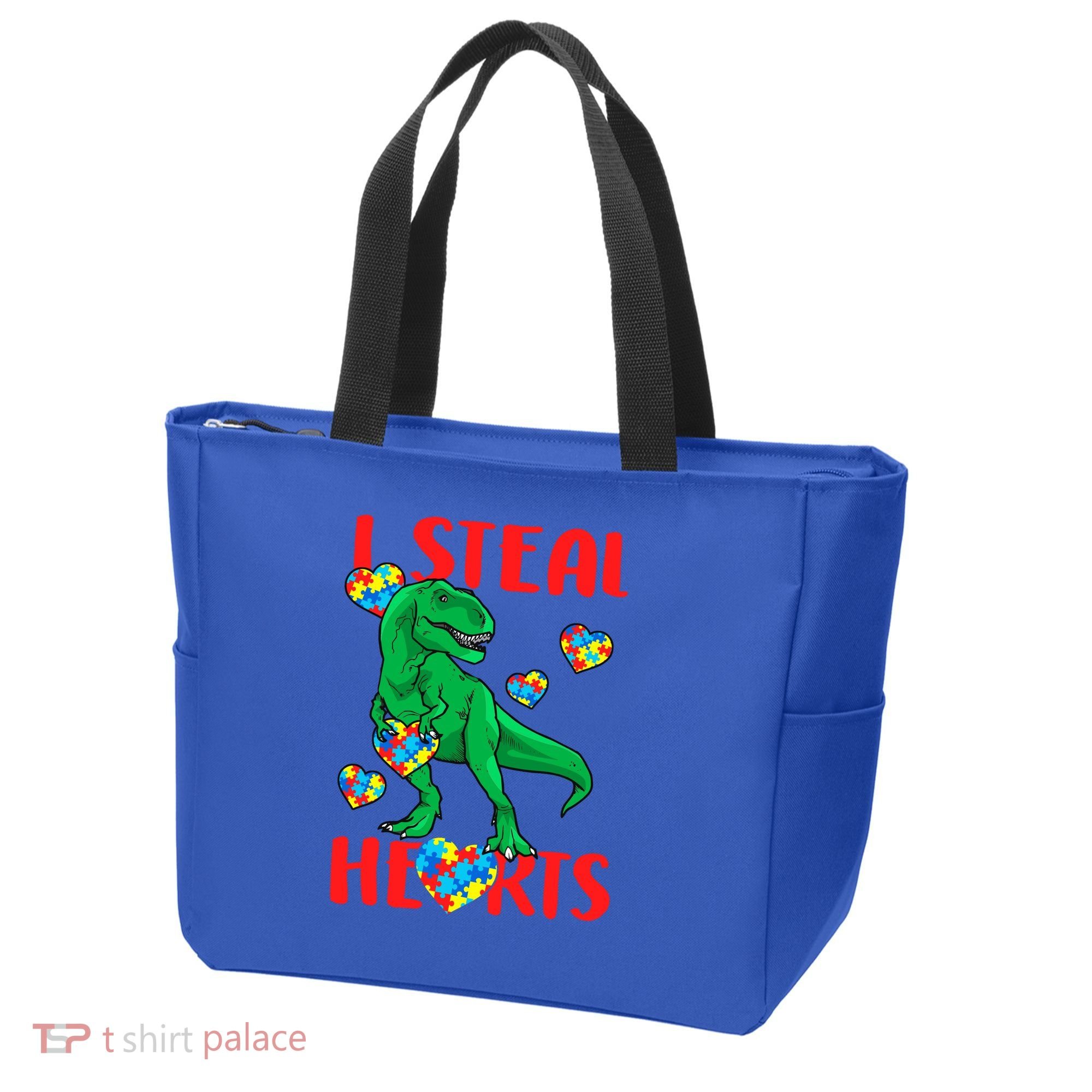 I Steal Hearts Autism Awareness Dinosaur Tote Bag