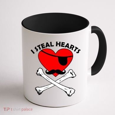 I Steal Hearts Pirate Crossbones Mustache Valentine's Day Design Coffee Mug back