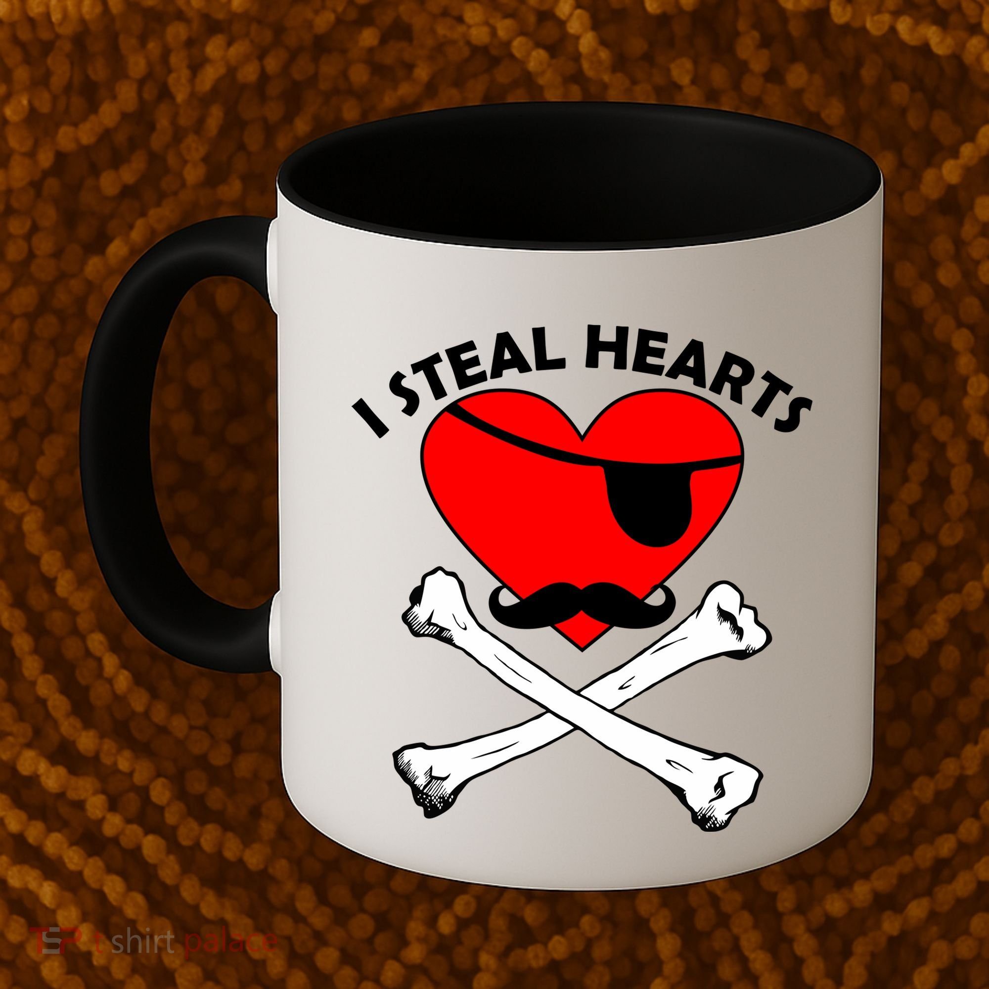 I Steal Hearts Pirate Crossbones Mustache Valentine's Day Design Coffee Mug