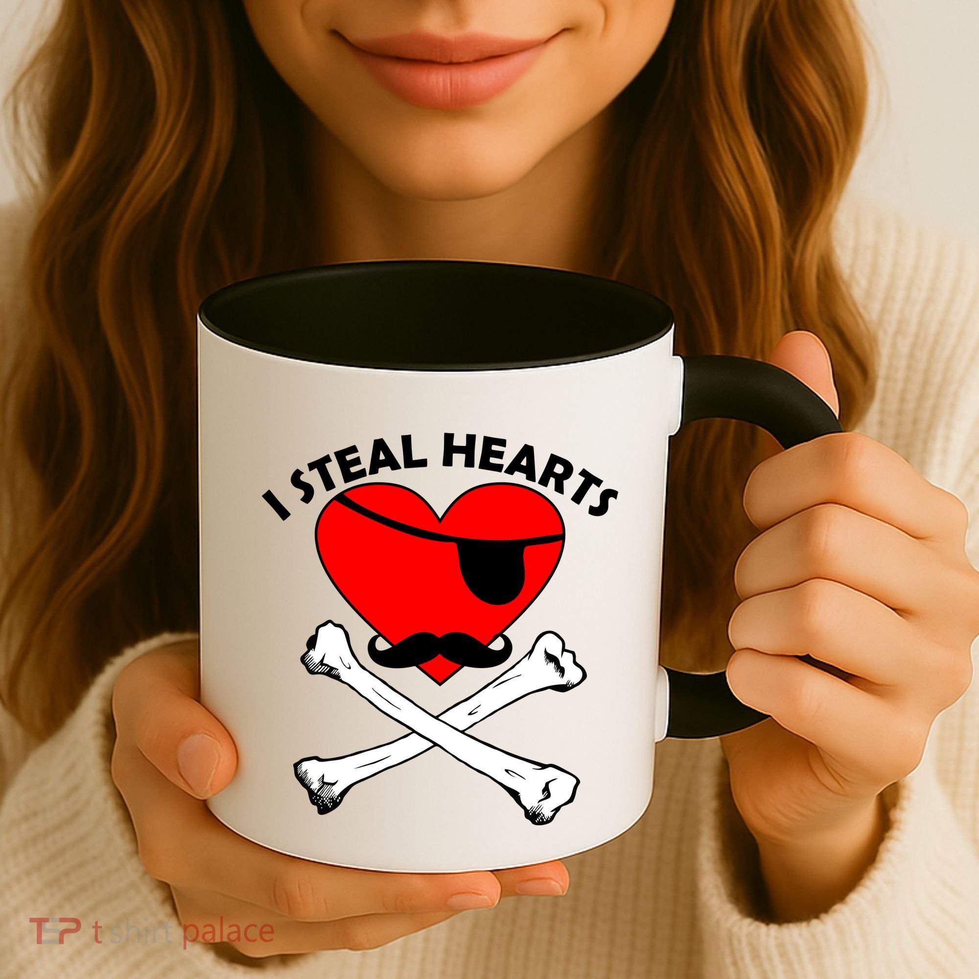 I Steal Hearts Pirate Crossbones Mustache Valentine's Day Design Coffee Mug