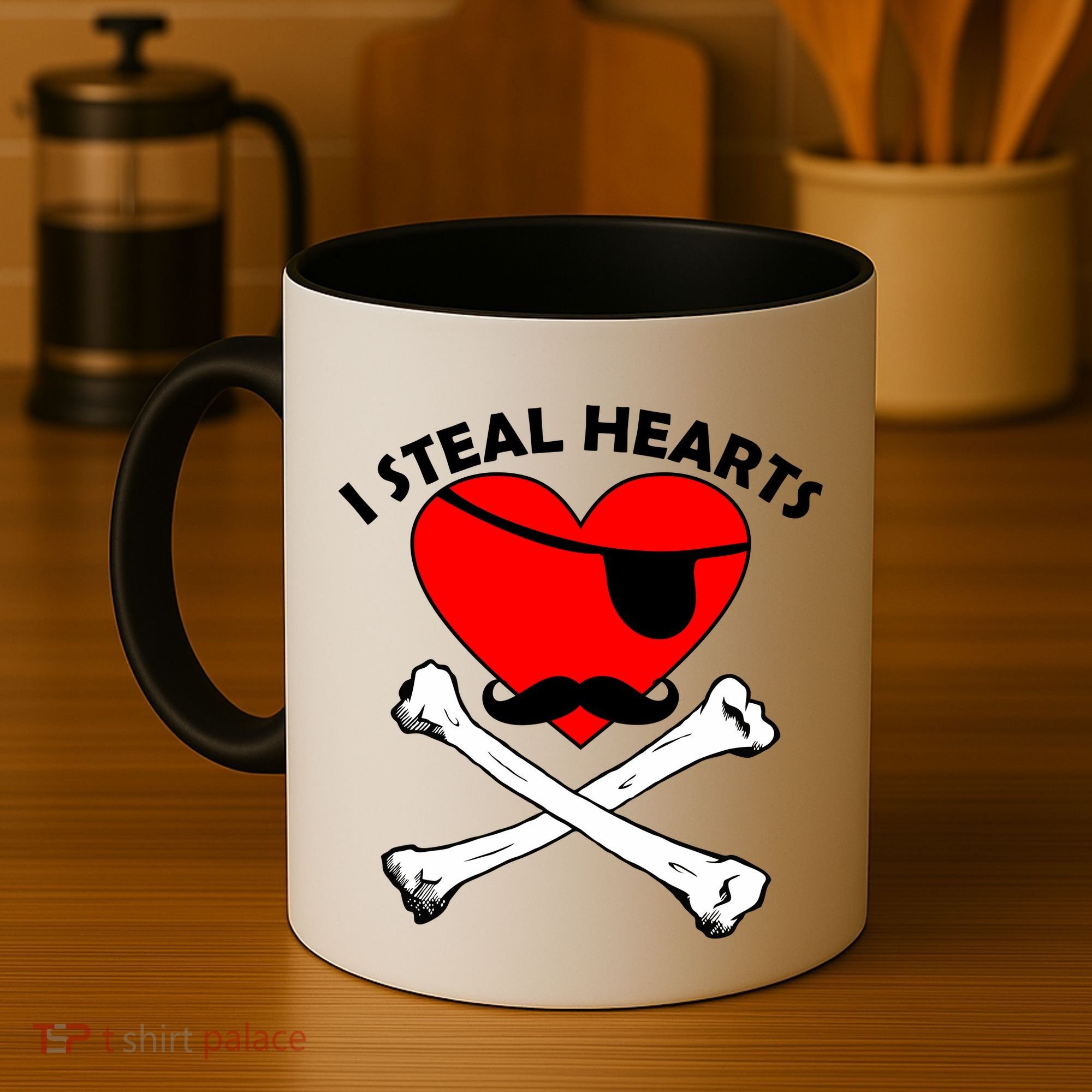 I Steal Hearts Pirate Crossbones Mustache Valentine's Day Design Coffee Mug