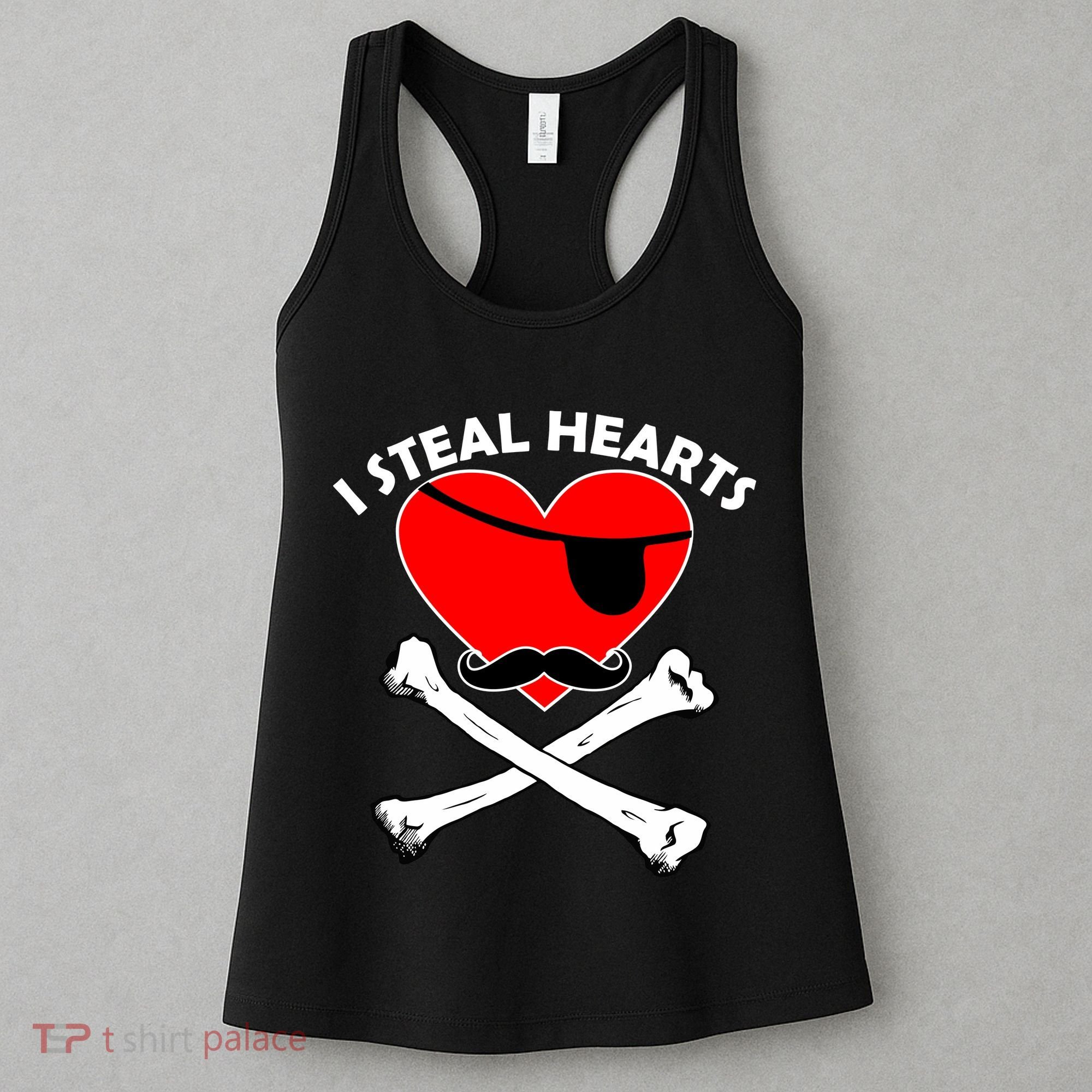 I Steal Hearts Pirate Crossbones Mustache Valentine's Day Design Women's Tank Top