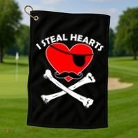 I Steal Hearts Pirate Crossbones Mustache Valentine's Day Design Golf Towel thumb 1