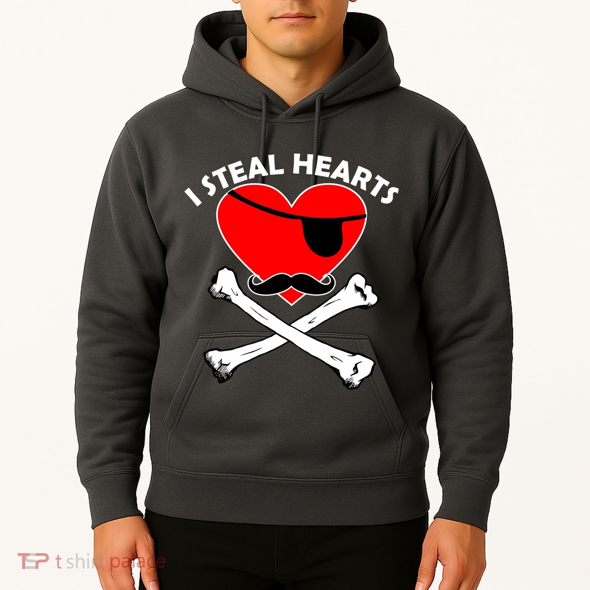 I Steal Hearts Pirate Crossbones Mustache Valentine's Day Design Hoodie