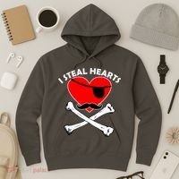 I Steal Hearts Pirate Crossbones Mustache Valentine's Day Design Hoodie thumb 3