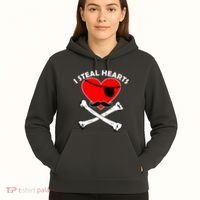 I Steal Hearts Pirate Crossbones Mustache Valentine's Day Design Hoodie thumb 5