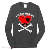 I Steal Hearts Pirate Crossbones Mustache Valentine's Day Design Long Sleeve Shirt thumb 0
