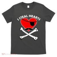 I Steal Hearts Pirate Crossbones Mustache Valentine's Day Design T-Shirt thumb 0