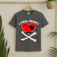I Steal Hearts Pirate Crossbones Mustache Valentine's Day Design T-Shirt thumb 2