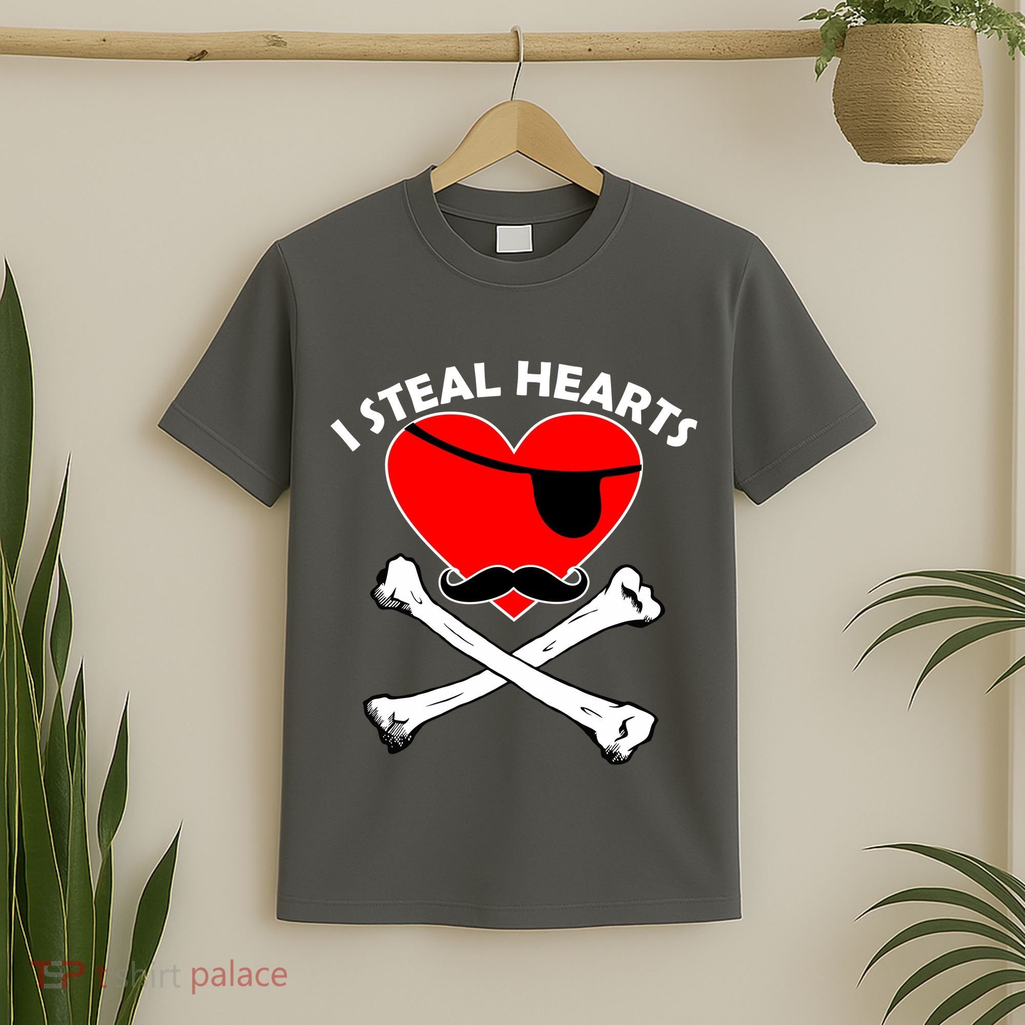 I Steal Hearts Pirate Crossbones Mustache Valentine's Day Design T-Shirt