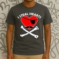 I Steal Hearts Pirate Crossbones Mustache Valentine's Day Design T-Shirt thumb 3