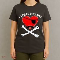 I Steal Hearts Pirate Crossbones Mustache Valentine's Day Design T-Shirt thumb 4