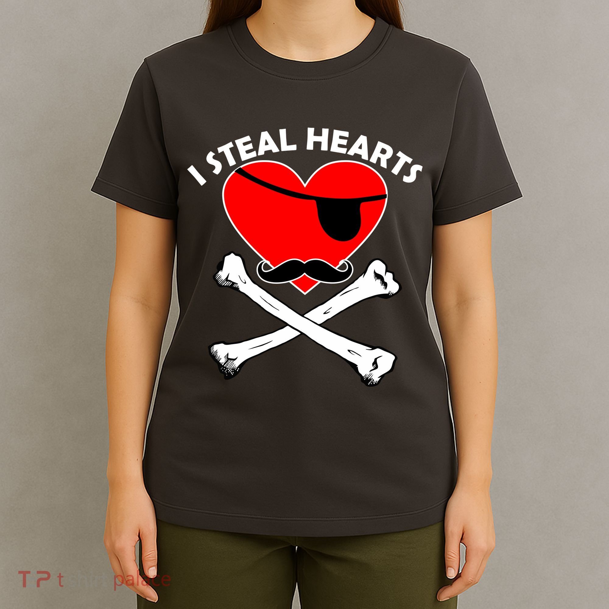 I Steal Hearts Pirate Crossbones Mustache Valentine's Day Design T-Shirt