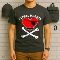 I Steal Hearts Pirate Crossbones Mustache Valentine's Day Design T-Shirt thumb 6