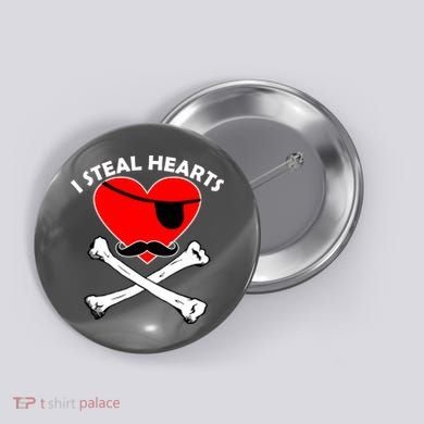 I Steal Hearts Pirate Crossbones Mustache Valentine's Day Design Button
