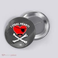 I Steal Hearts Pirate Crossbones Mustache Valentine's Day Design Button thumb 0