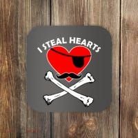 I Steal Hearts Pirate Crossbones Mustache Valentine's Day Design Coaster thumb 0