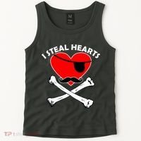 I Steal Hearts Pirate Crossbones Mustache Valentine's Day Design Tank Top thumb 2
